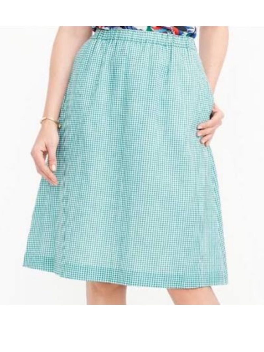 J. Crew Cottegecore Gingham A-Line Skirt in White and Green size 00